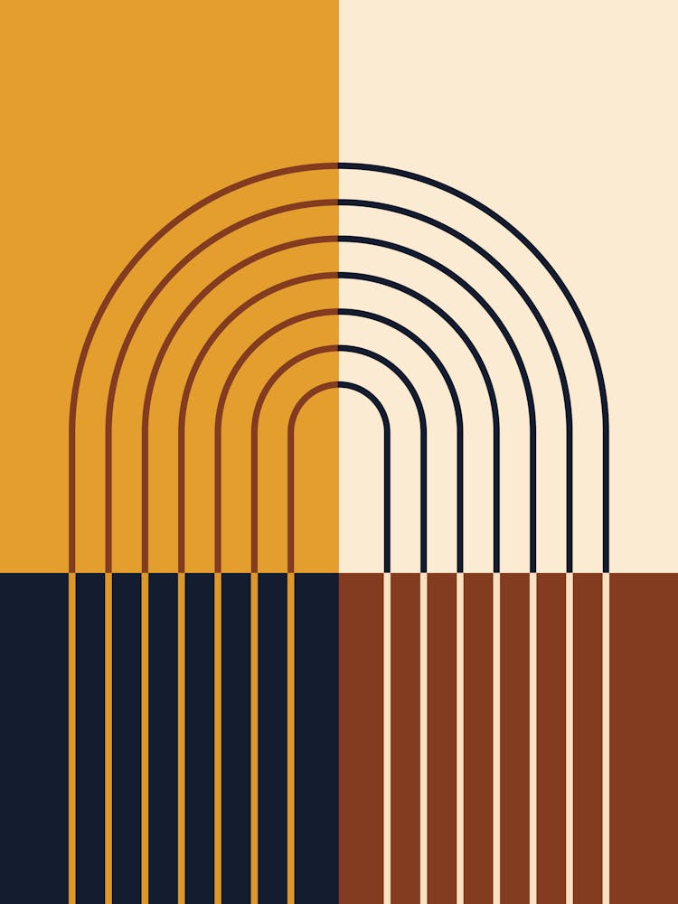 Rainbow Colour Block Line Modern Midcentury Abstract 6