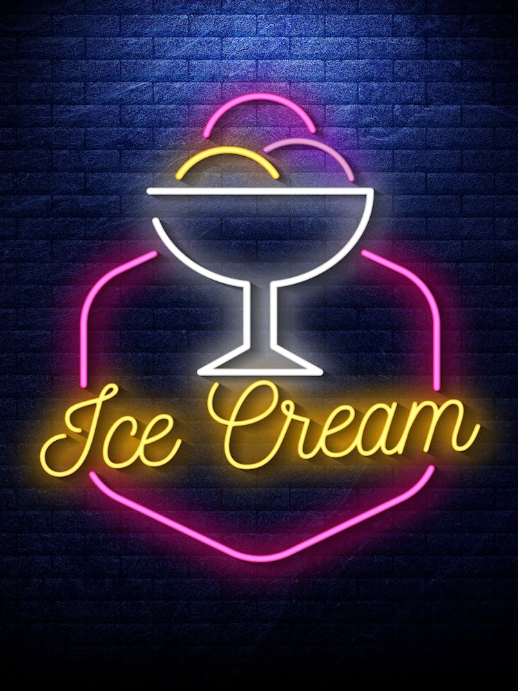 Ice cream — Neon food sign, Food kitchen poster, photo art