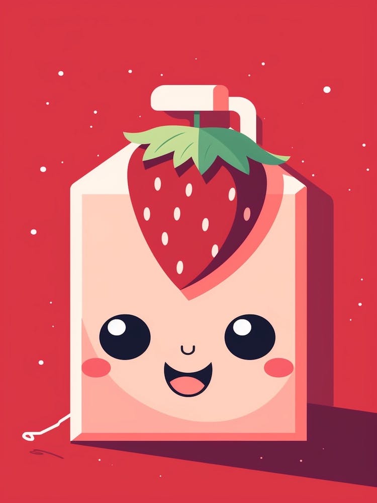 Strawberry Juice Box With A Cat Kawaii Illustration 4