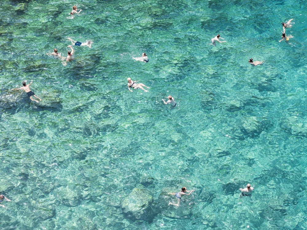 People Swimming In Turquoise Clear Water