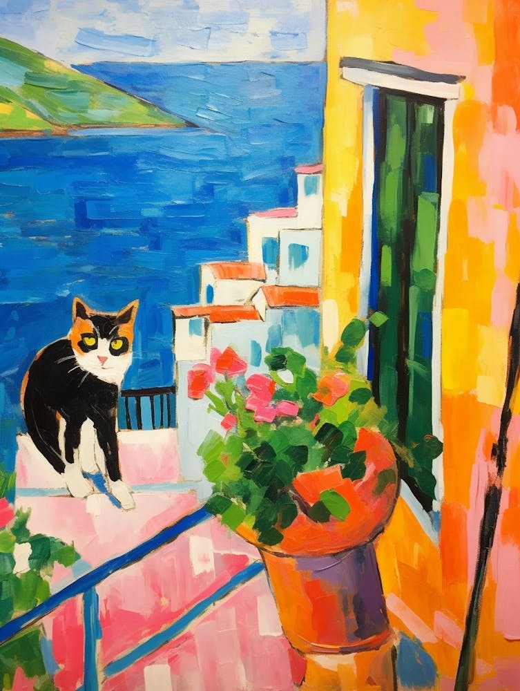 Painting Of A Cat In Positano Italy 2