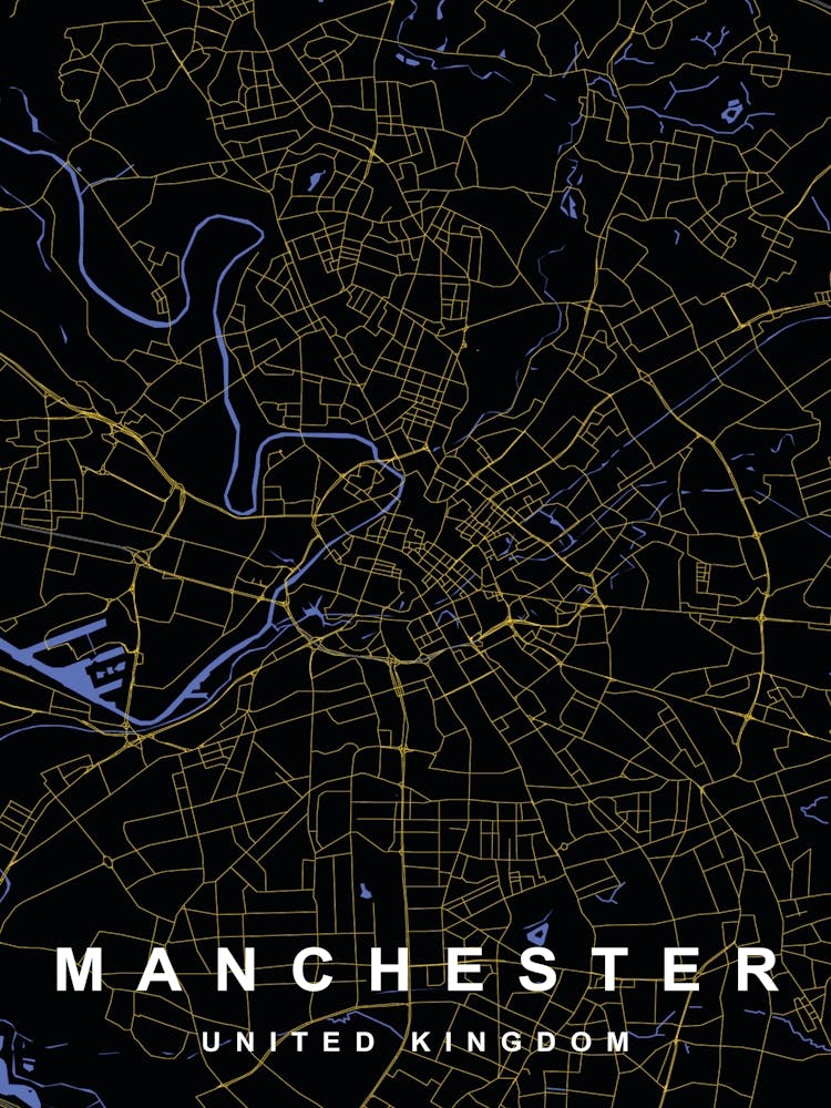Manchester City Map Black and Gold