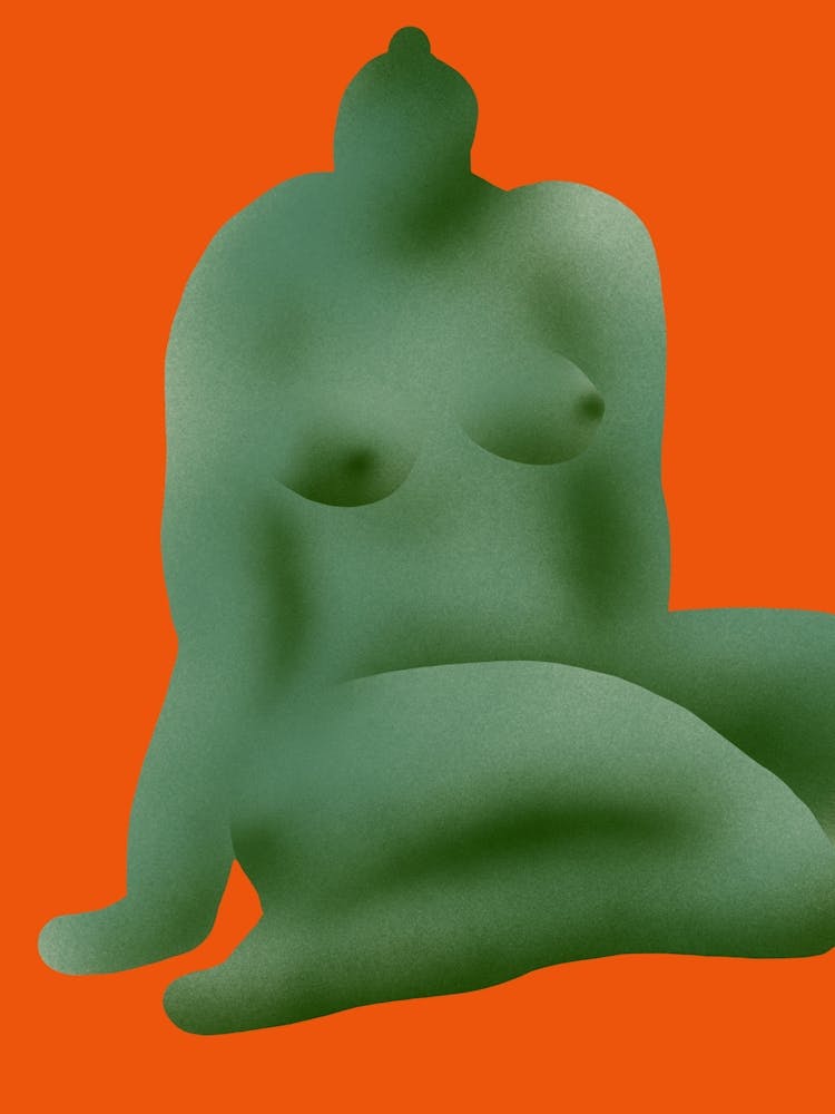 Green Nude On An Orange Background