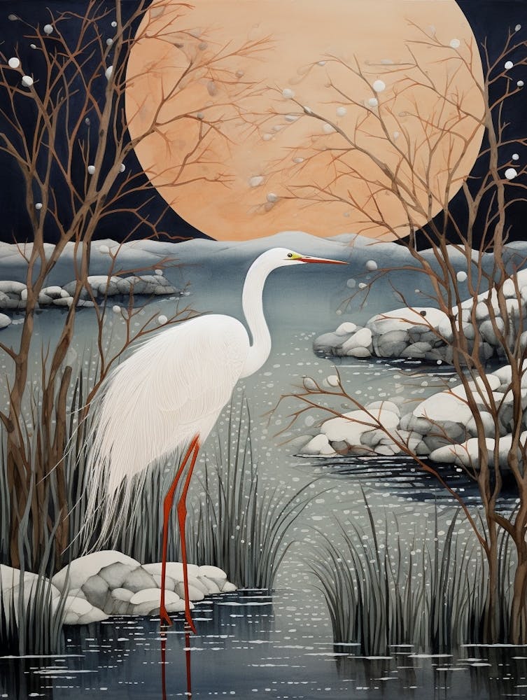 Winter Bird Painting Egret 4