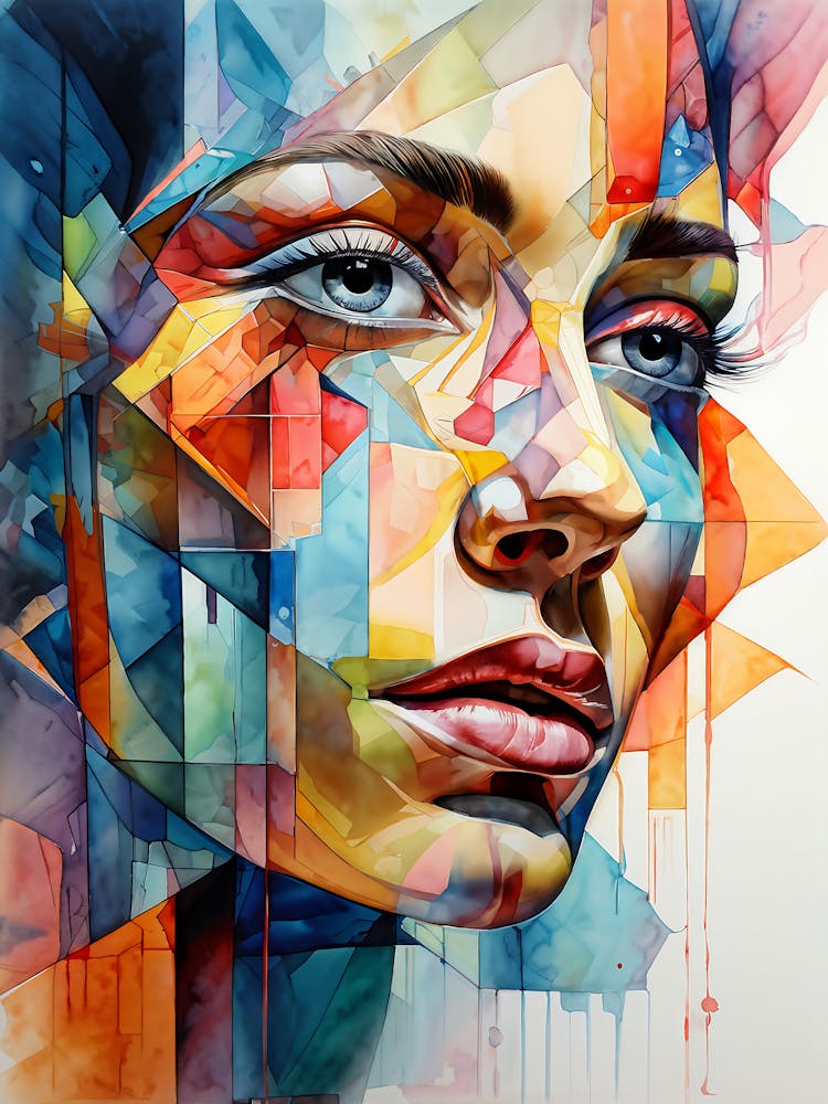 Abstract Face With Bold Geometric Shapes