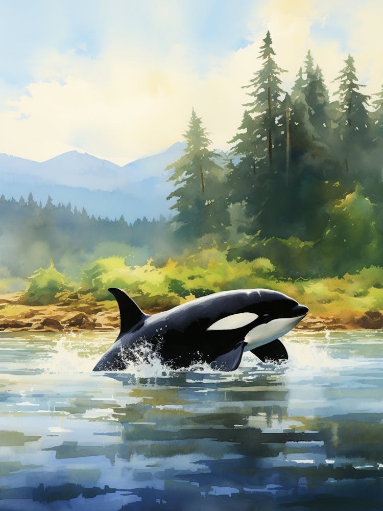 Aquarell Orca-Wal Gedämpfte Farben