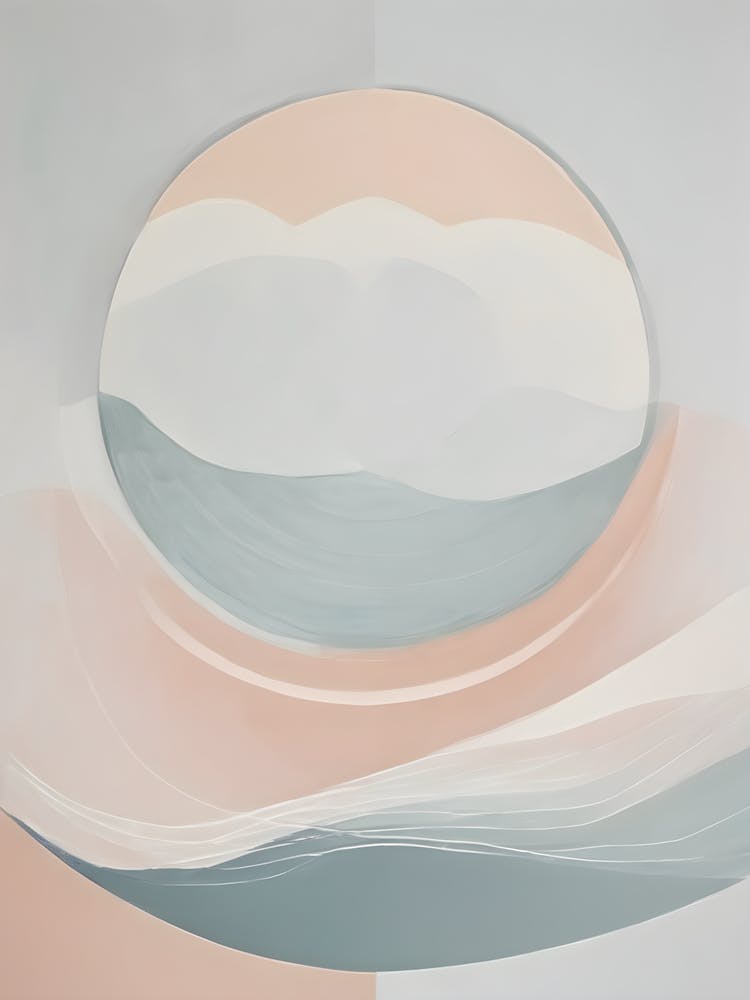 Billow - True Minimalist Calming Tranquil Pastel Colors of Pink, Grey And Neutral Tones Abstract Painting for a Peaceful New Home or Room Decor Circles Clean Lines Boho Chic Pale Retro Luxe Famous Peace Serenity