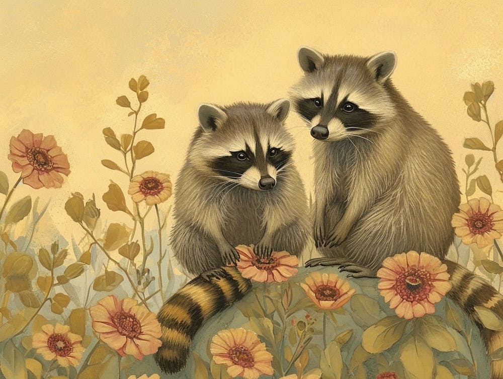 Floral Animal Illustration Raccoon 4