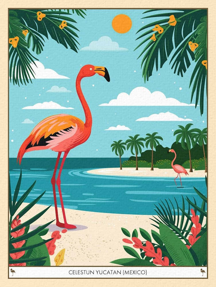 Greater Flamingo Celestun Yucatan Mexico Tropical Illustration 9 Poster