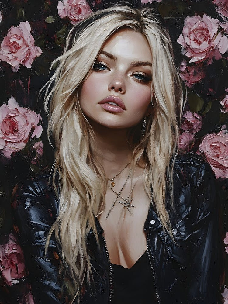 Punk Blonde Woman And Pink Roses 6