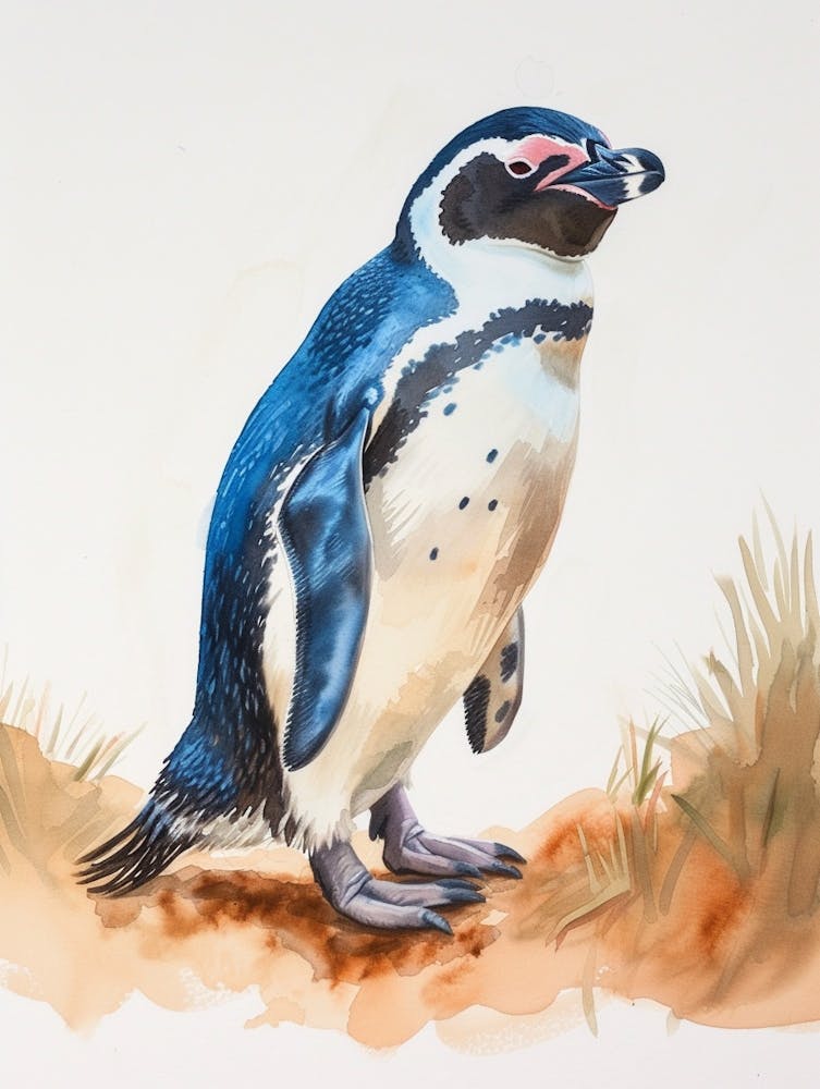 Humboldt Penguin Paradise Harbor Watercolour Painting 3