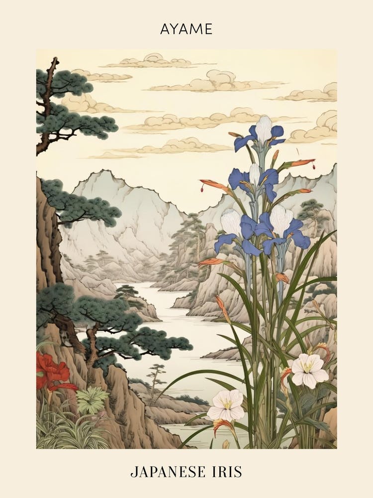 Ayame Japanese Iris 2 Japanese Botanical Illustration Poster