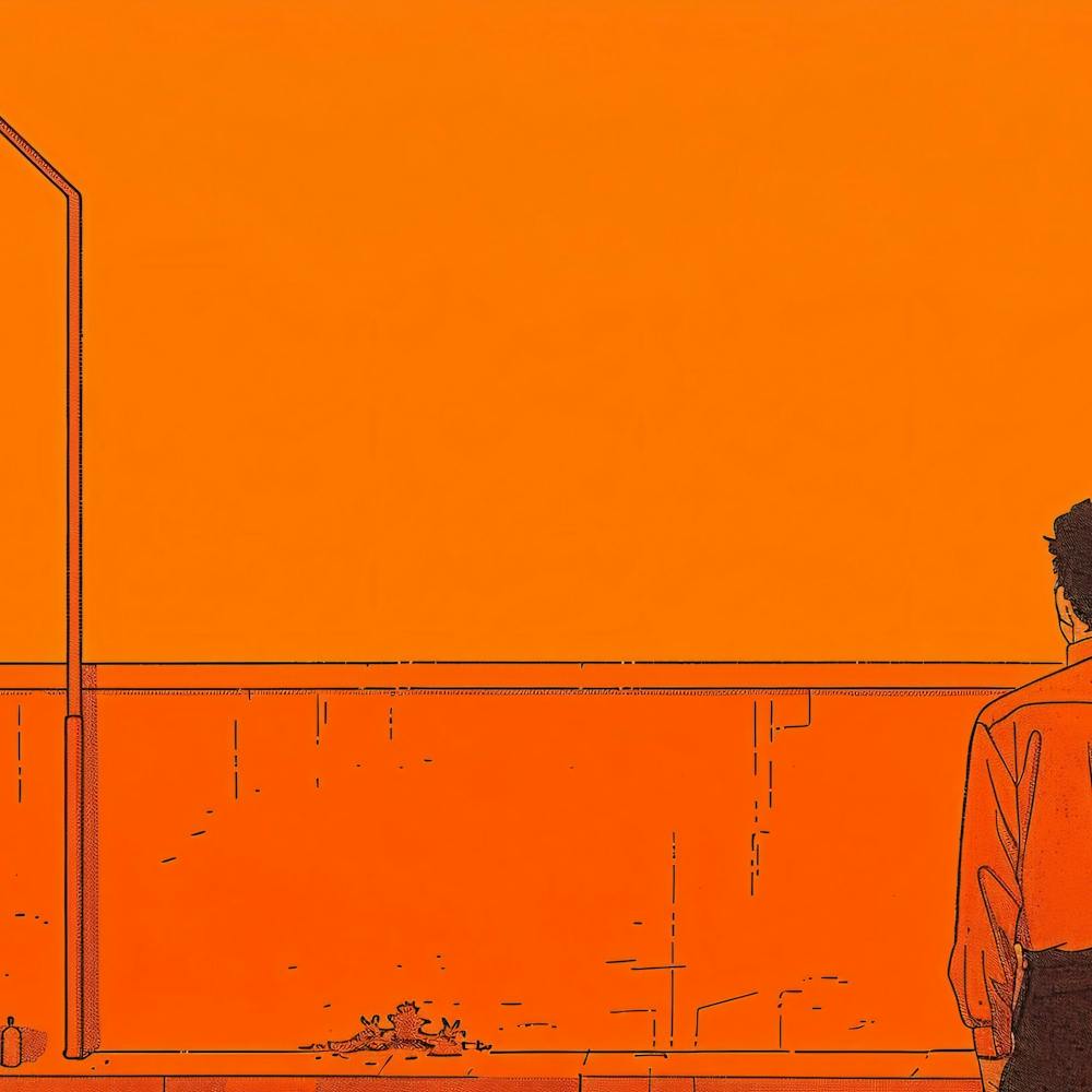 Man Looking At An Orange Wall