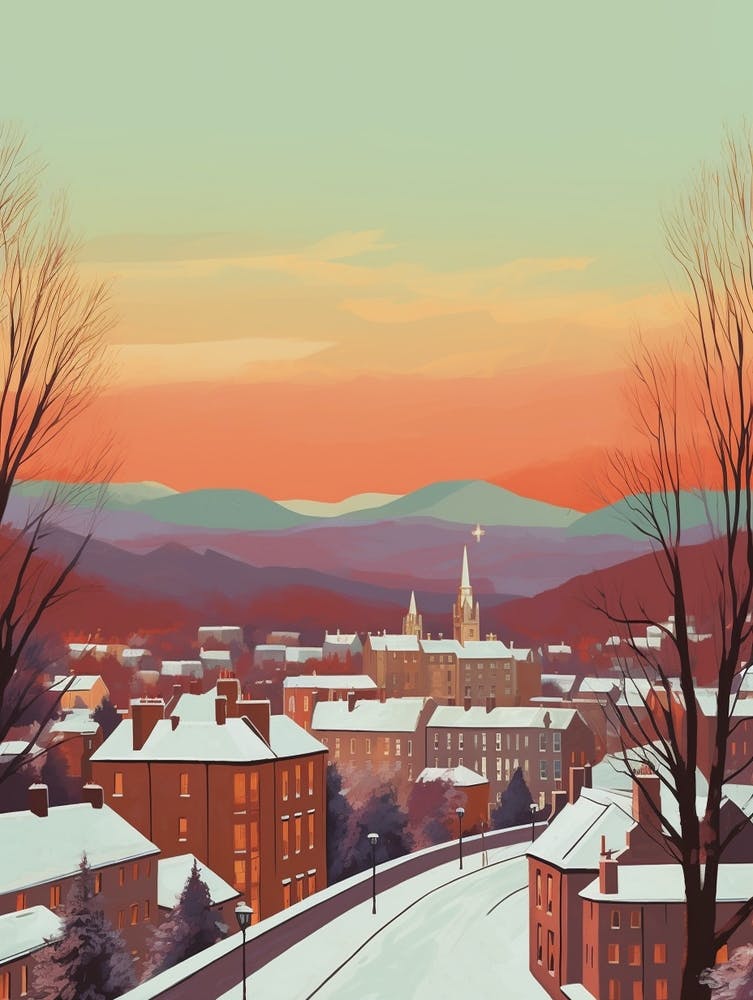 Vintage Winter Travel Illustration Inverness United Kingdom 1