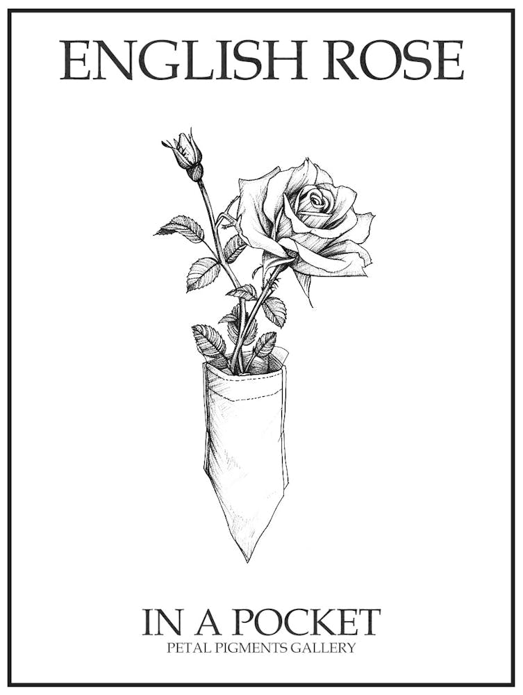 English Rose In A Pocket Line Drawing 4 Poster