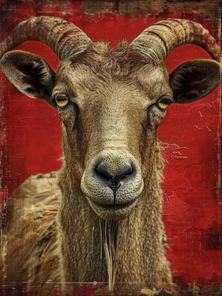 Goat On A Red Background