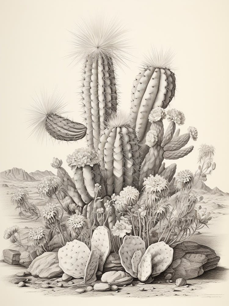 Vintage Cactus Illustration Bishops Cap Cactus B&W