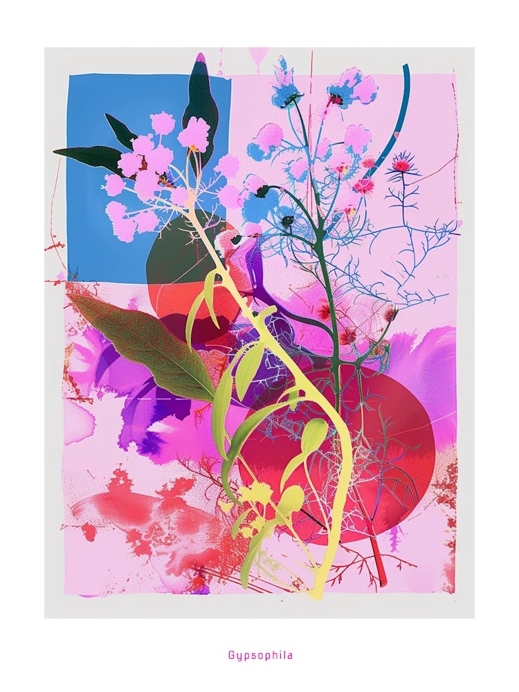 Gypsophila (Baby S Breath) 3 Neon Flower Collage Poster