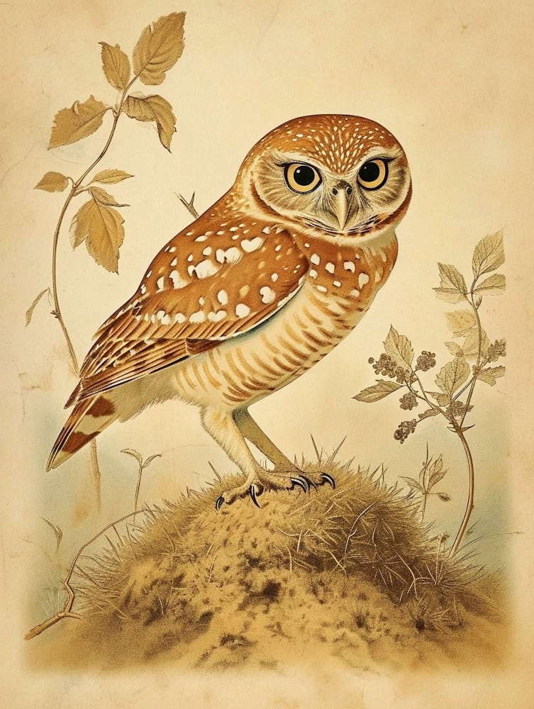 Burrowing Owl Vintage Illustration 4