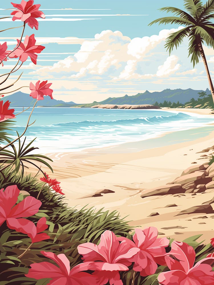 An Illustration In Pink Tones Of Pasir Panjang Beach Redang 2