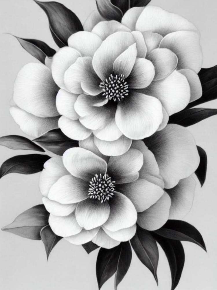 Camellia B&W Pencil 4 Flower