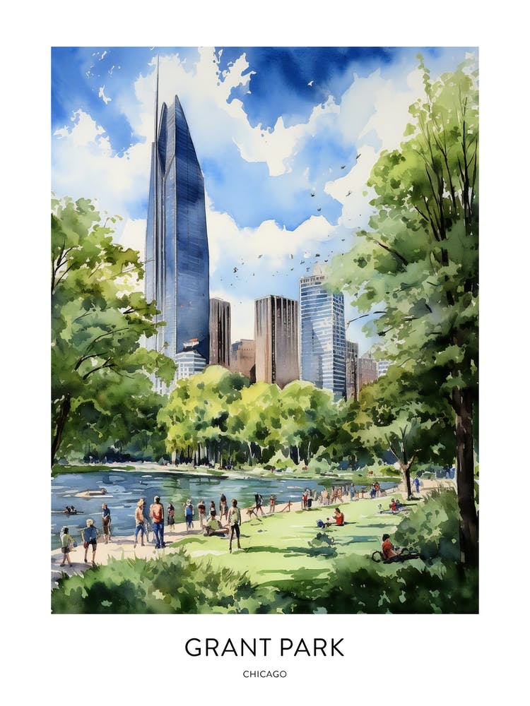 Grant Park 5 Chicago Affiche de Voyage Aquarelle