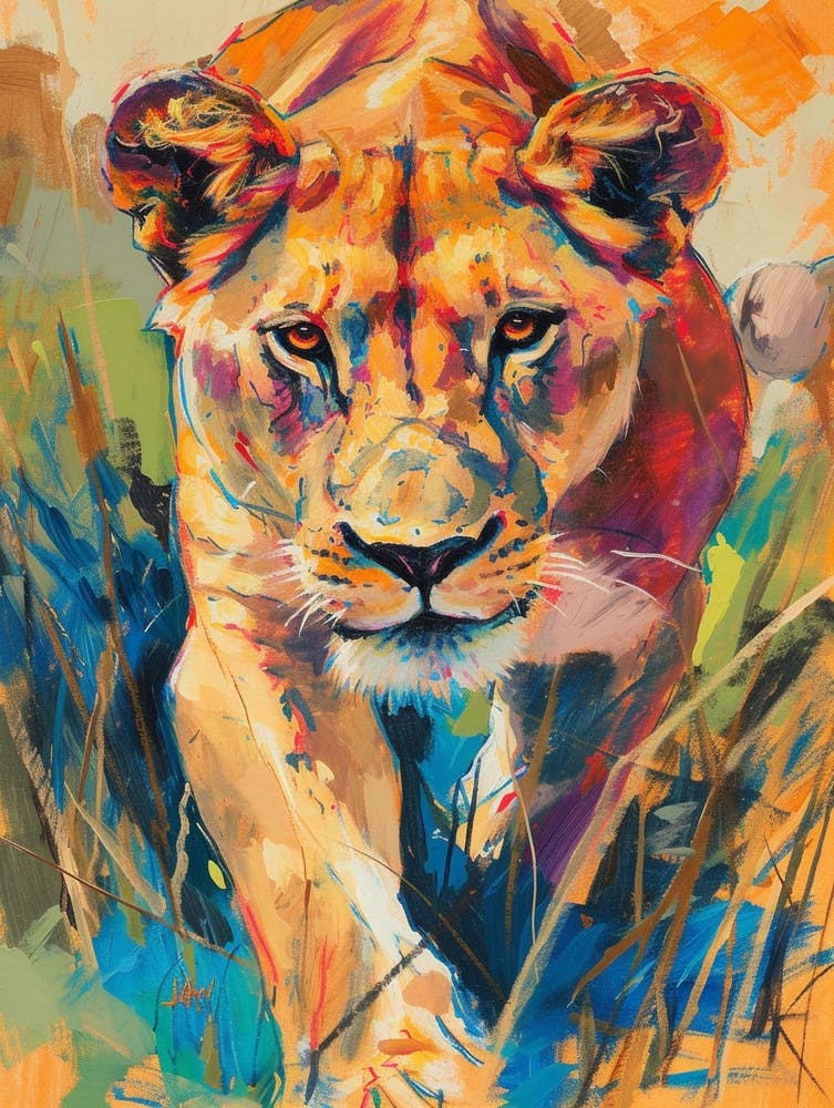Southwest African Lioness On The Prowl Fauvist Painting 3