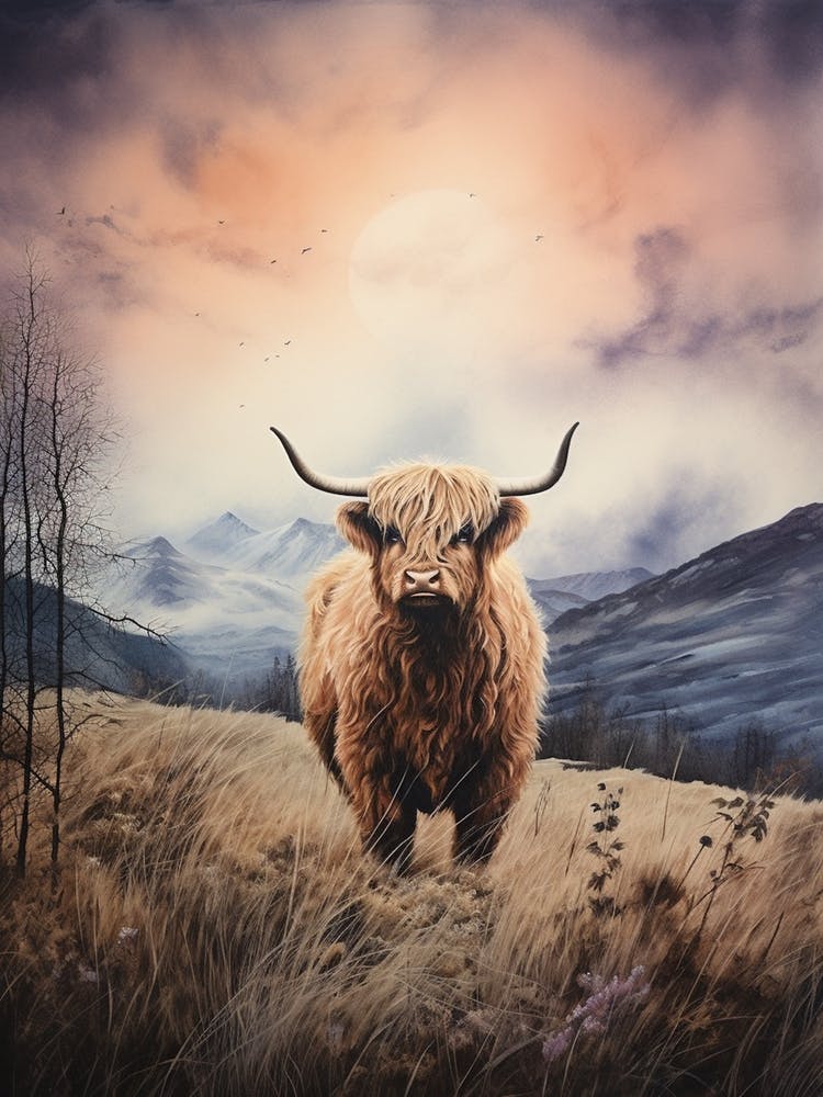 Highland Cow In The Moonlight 2