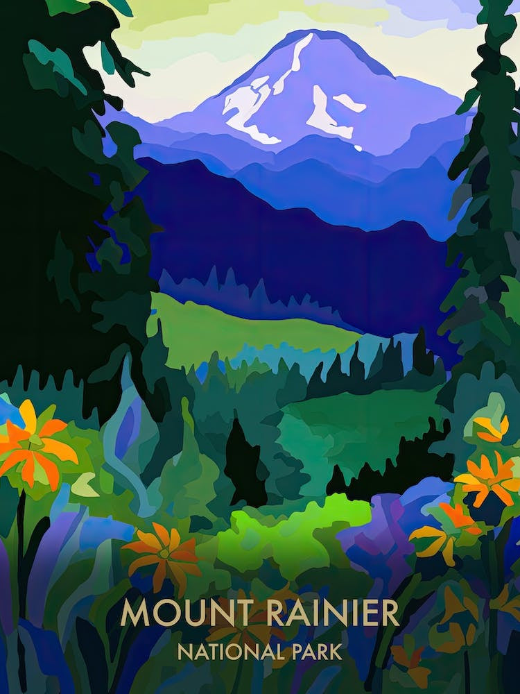 Mount Rainier National Park Travel Poster Matisse Style 2