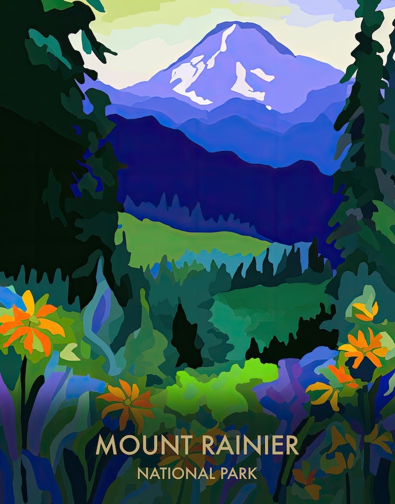 Mount Rainier National Park Travel Poster Matisse Style 2