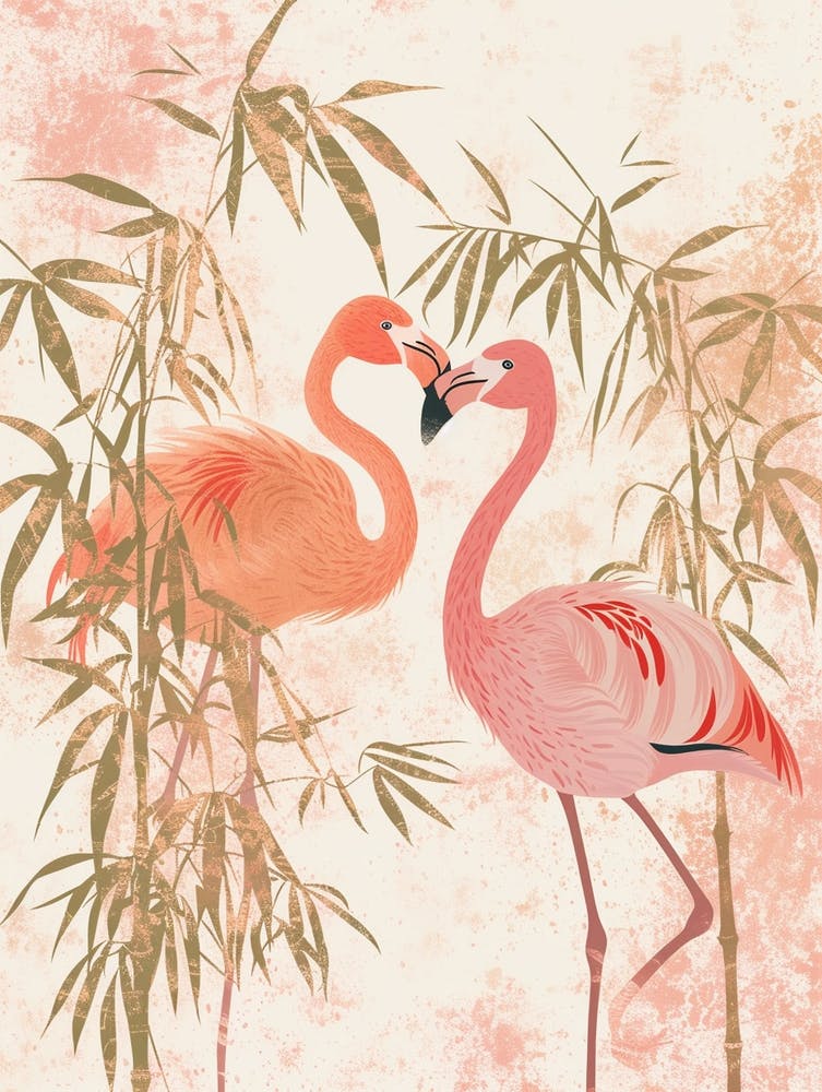 Andean Flamingo And Bamboo Minimalist Illustration 1