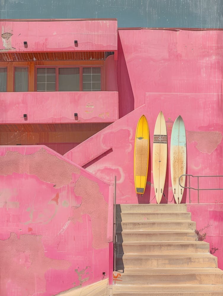 Surfboards On A Pink Wall