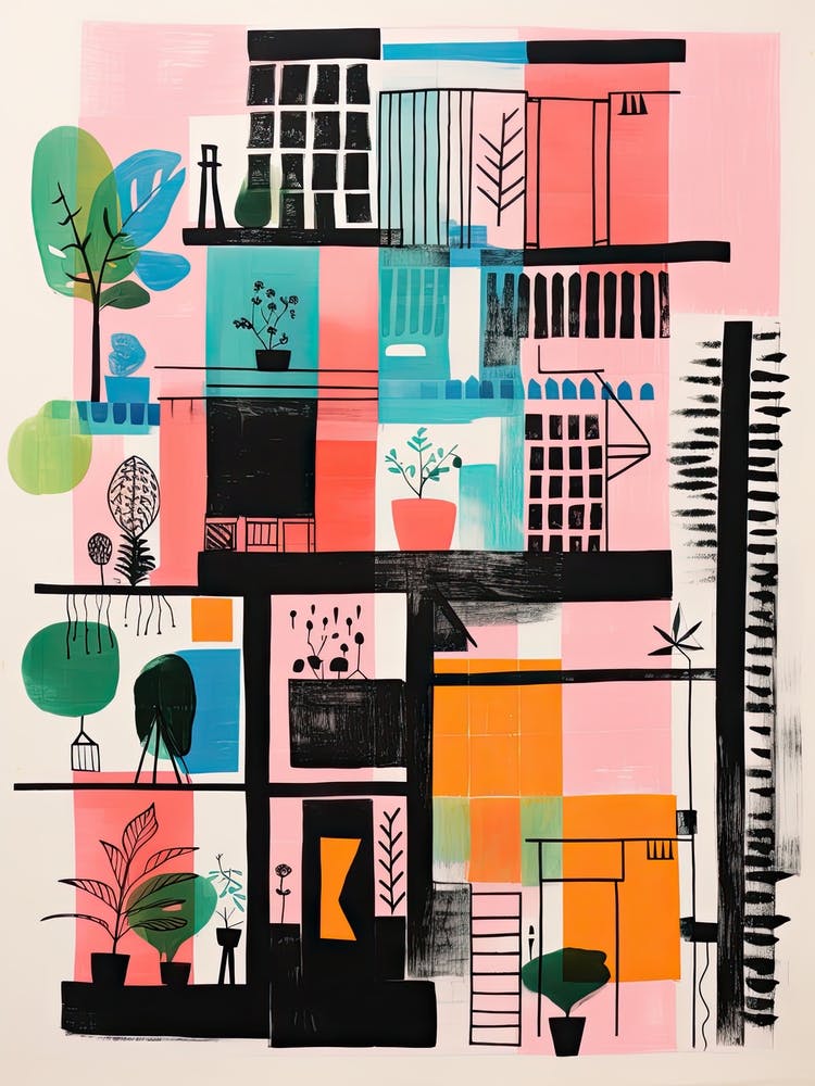 A House In Mumbai, Abstract Risograph Style 3