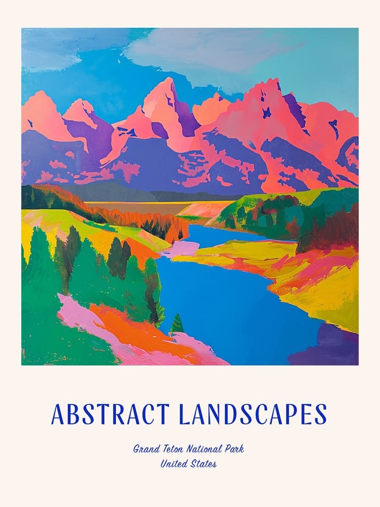 Colourful Abstract Grand Teton National Park Usa 6 Poster Blue
