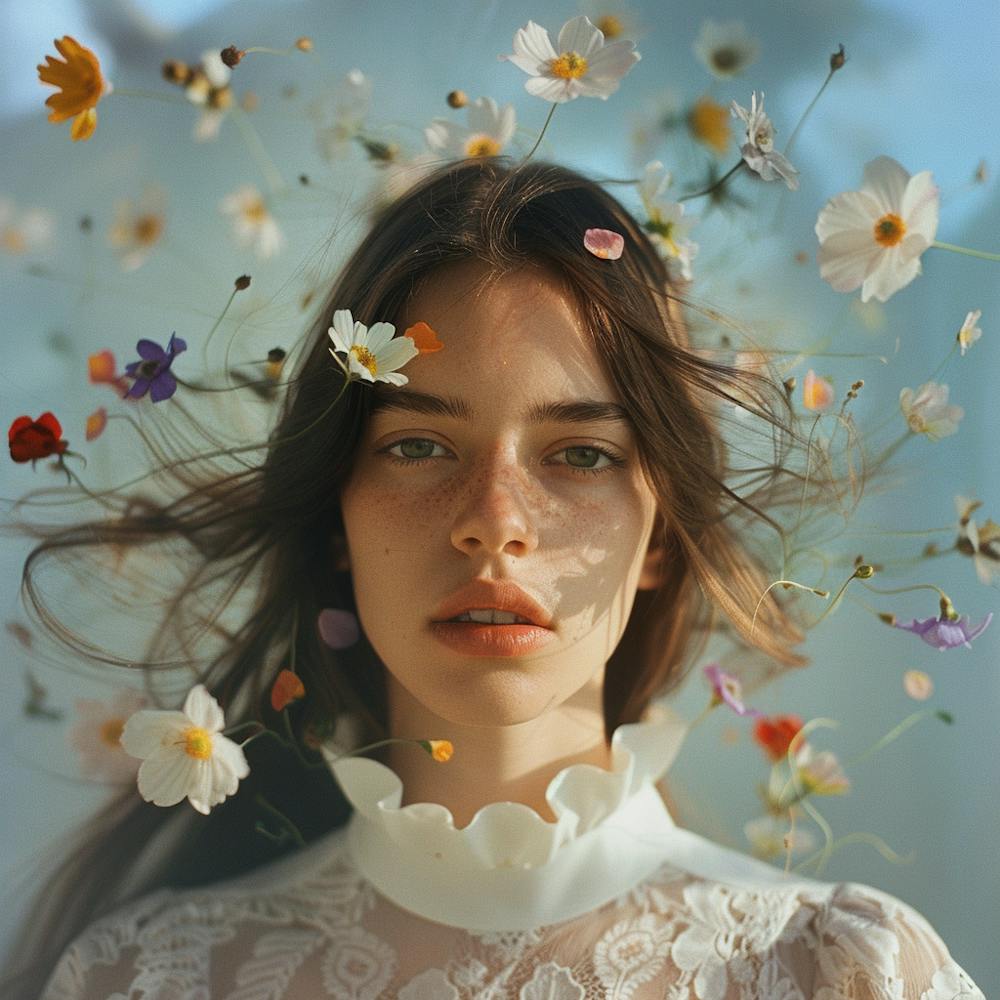 Woman Surrounded By Flowers