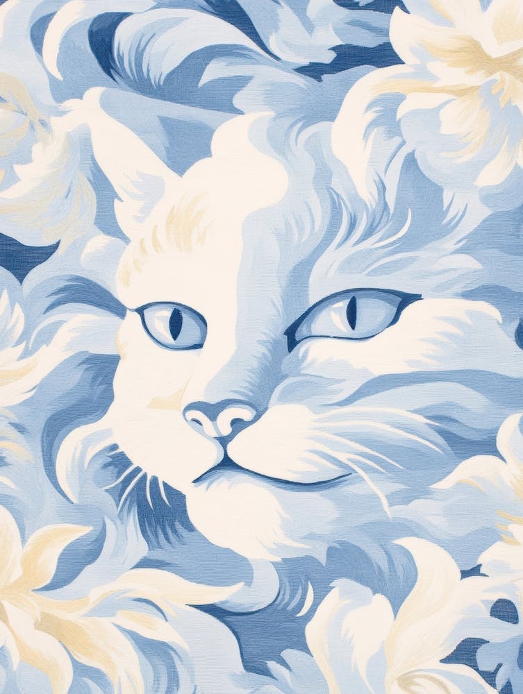 Cat In Blue And White