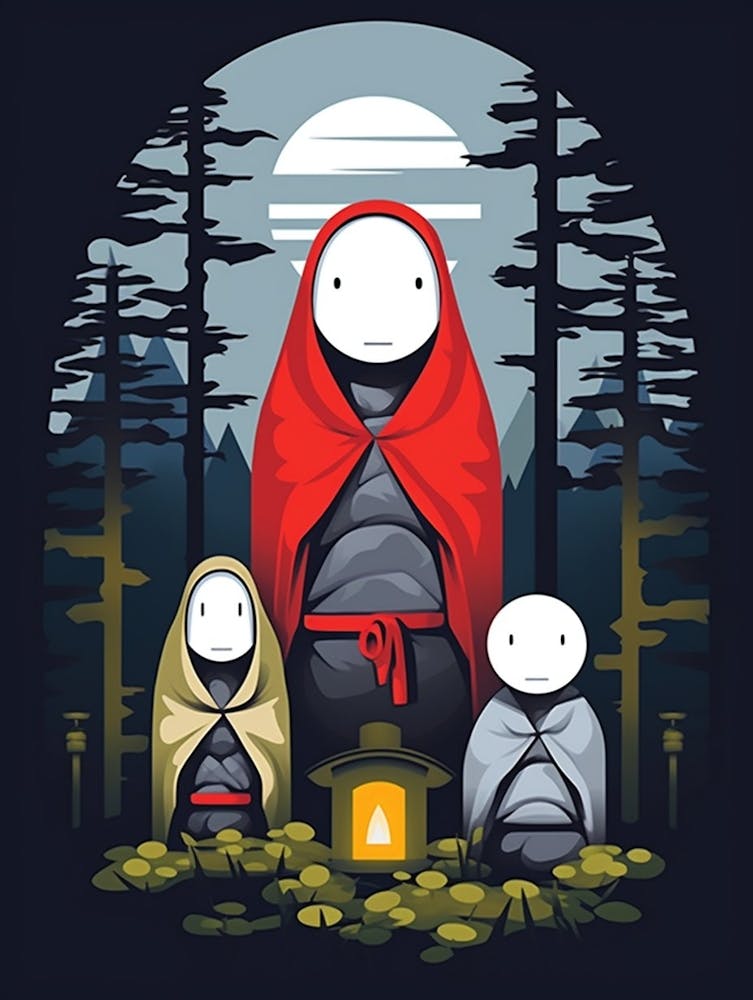 Jizo Statues Japanese Style Illustration 1