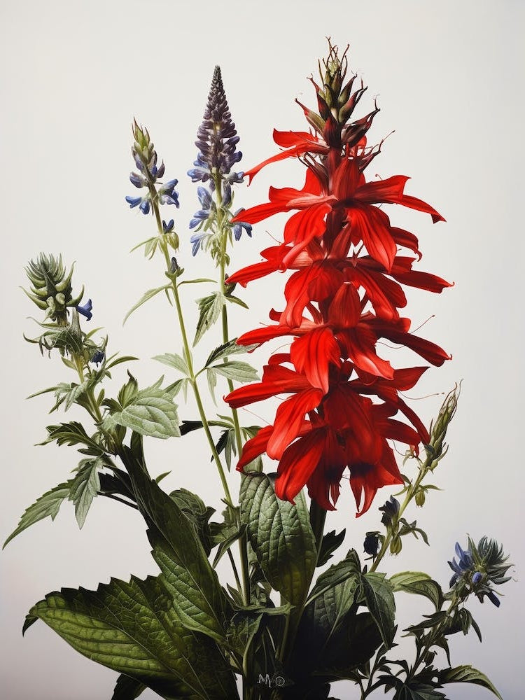 Pressed Wildflower Botanical Art Cardinal Flower