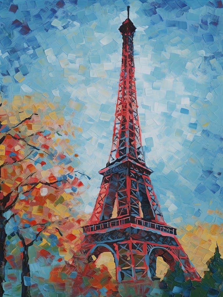 Eiffel Tower Paris France David Hockney Style 7