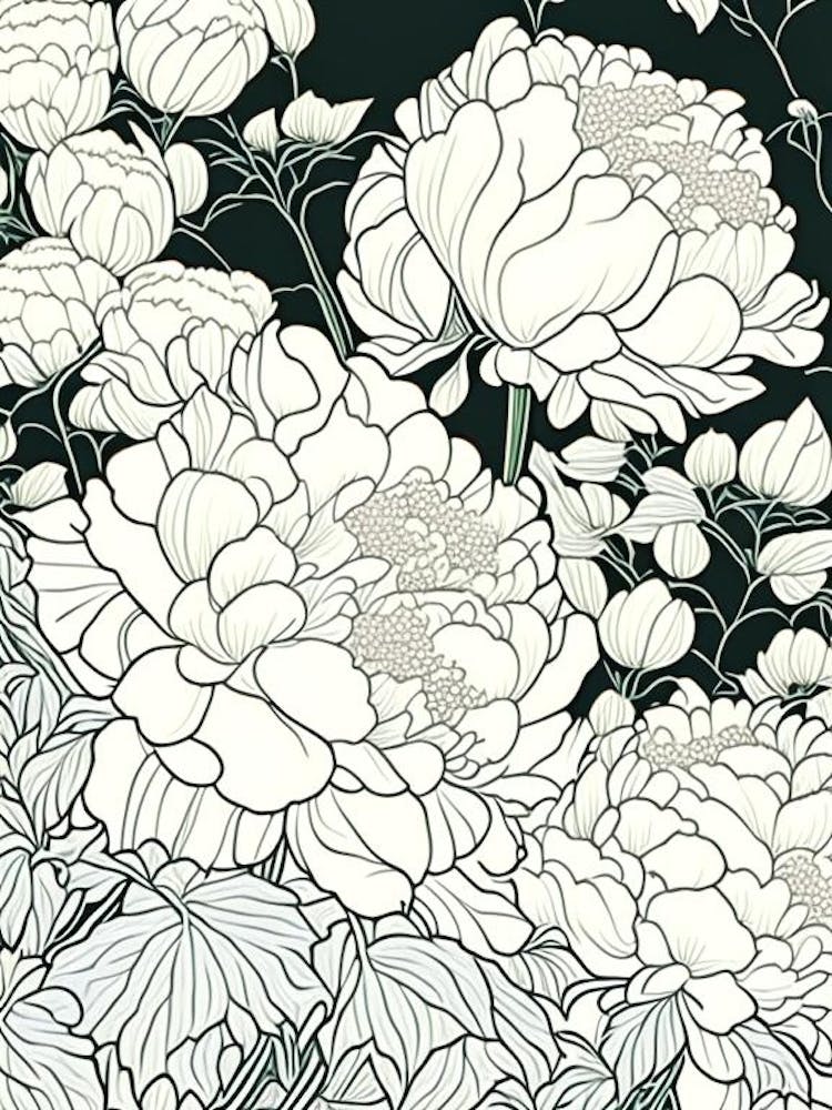 Japanese Peonies In A Garden Drawing