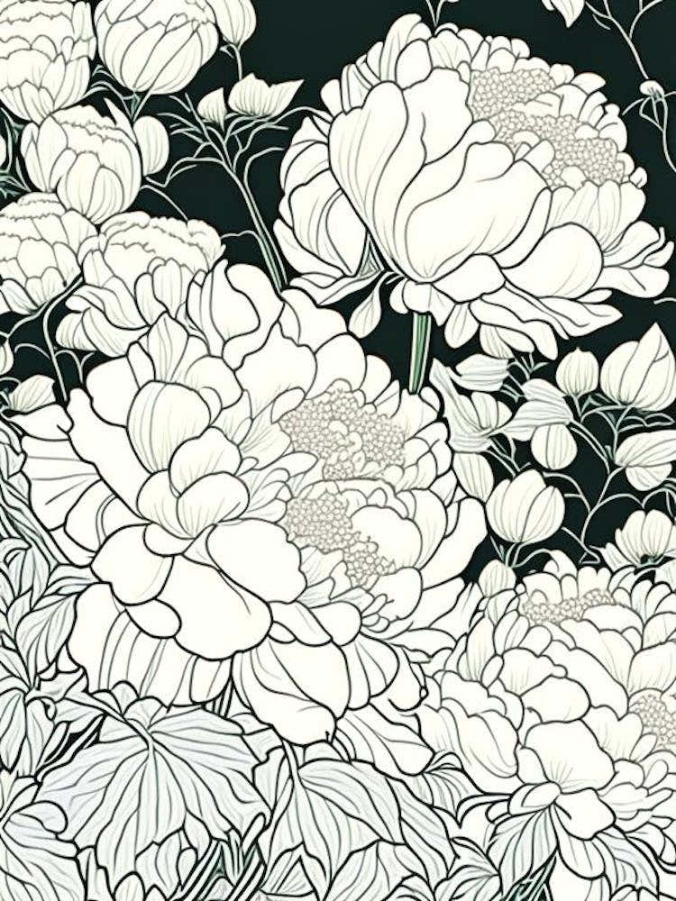 Japanese Peonies In A Garden Drawing