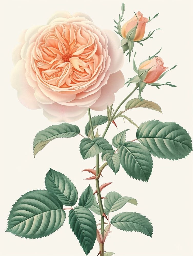 English Roses Painting Rose With Leaves 4