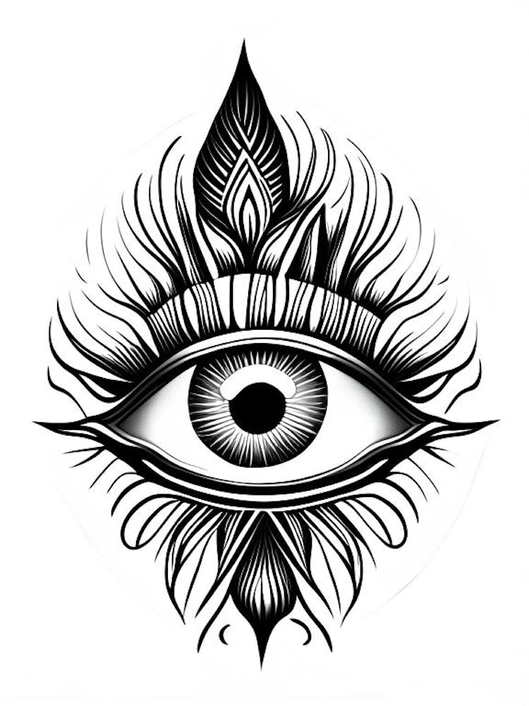 Spirituelles Erwachen, Symbol, Drittes Auge Einfache Schwarz-Weiß-Illustration 1