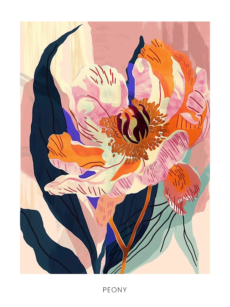 Colourful Flower Illustration Poster Peony 1