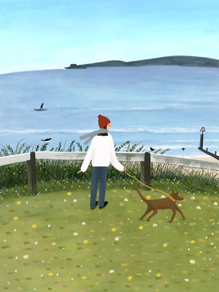 Walking Dog By the Beach