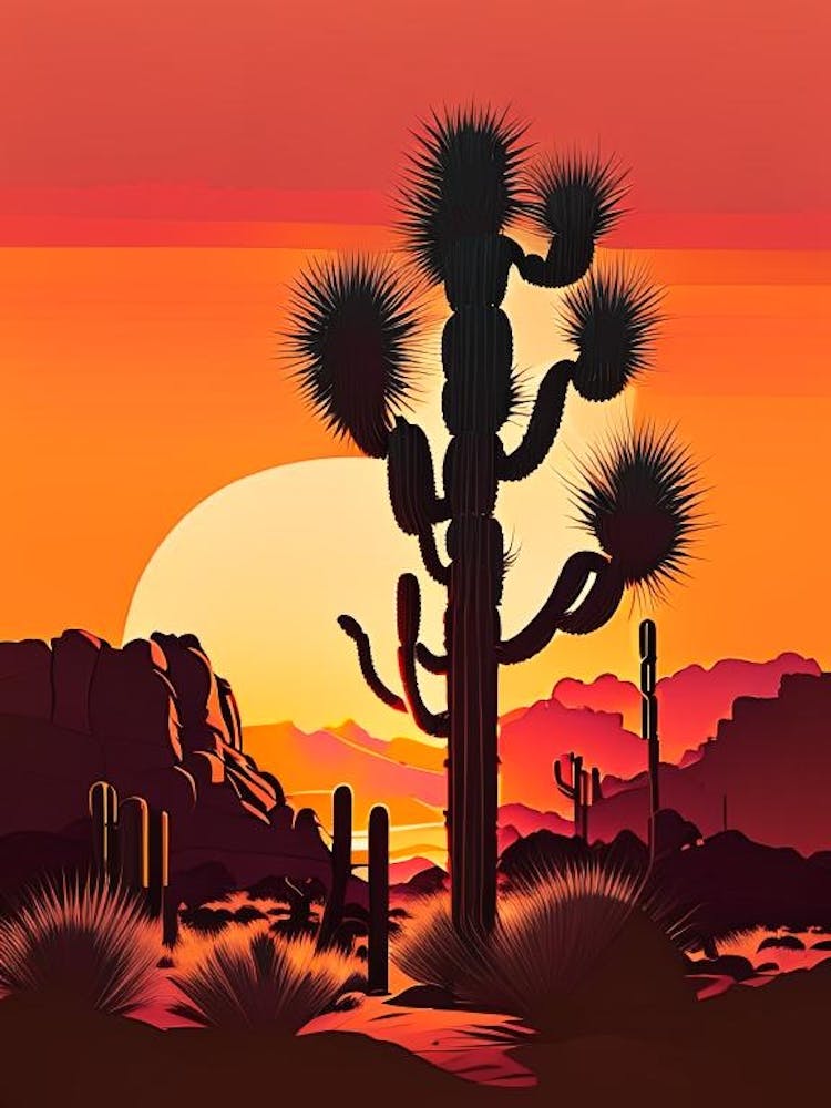 Joshua Trees At Sunset Retro Illustration (5)