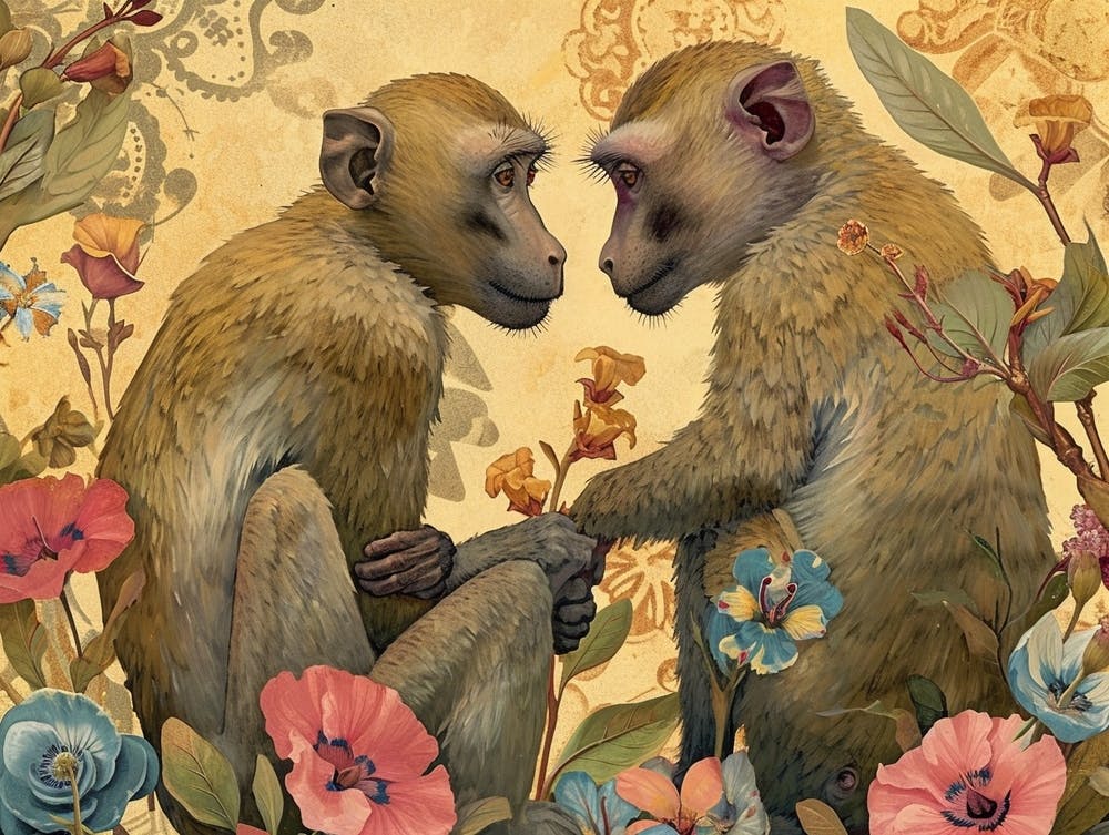 Floral Animal Illustration Baboon