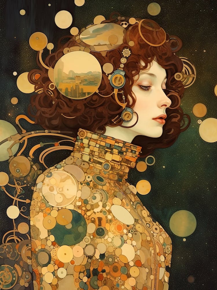 Woman Astronaut Klimt Style With Flowers 4