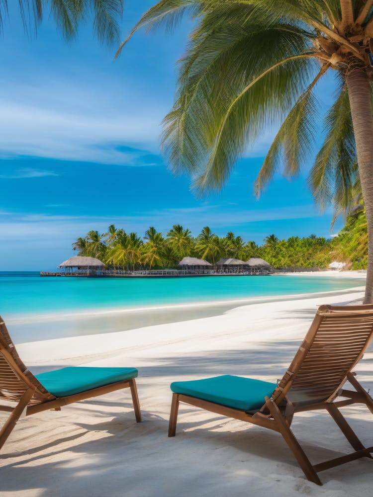 Two Lounge Chairs On A Beach