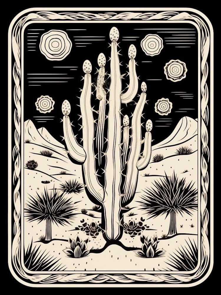 B&W Cactus Illustration Cylindropuntia Kleiniae 2